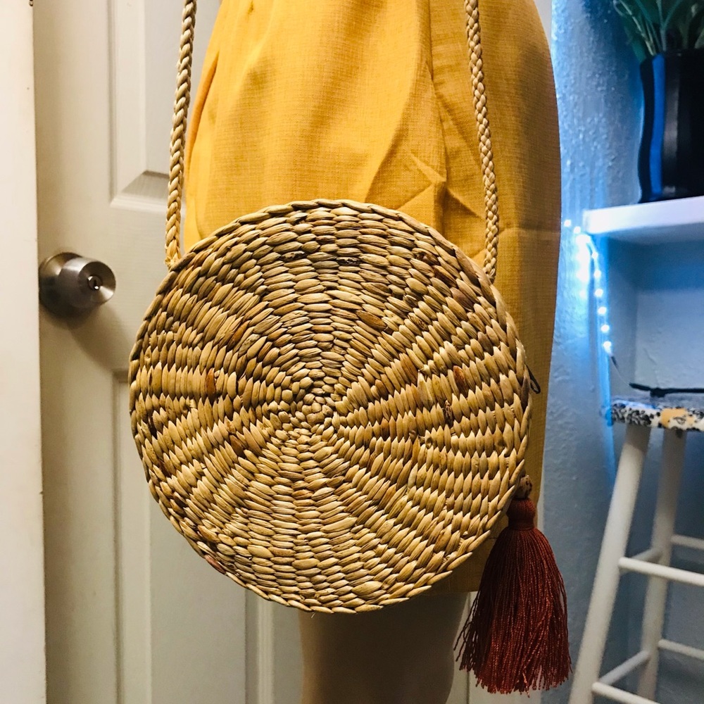 Round Rattan Bag, Handmade Circle Boho